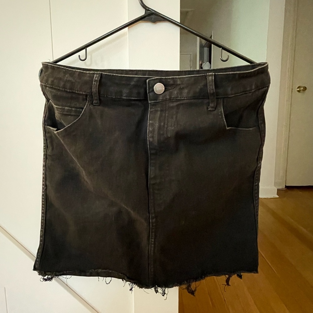 Black denim mini skirt